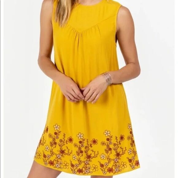 Blue Rain Anthropologie Golden Embroidered Dress Boho Hippie Size XXS - Picture 1 of 11